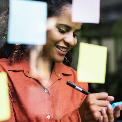 Businesspeople brainstorming with creative ideas